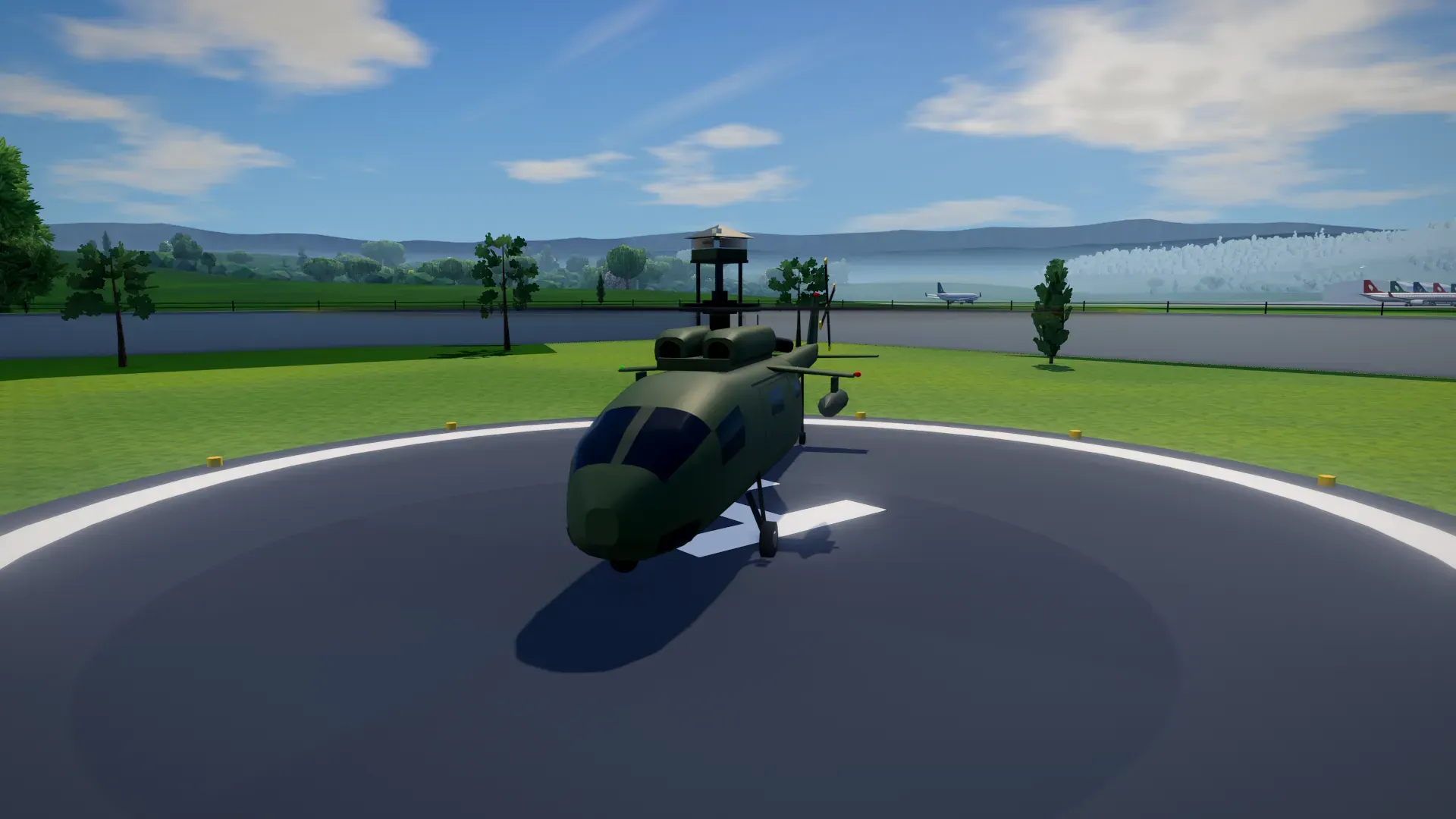 Helicóptero militar en el helipuerto de La Base